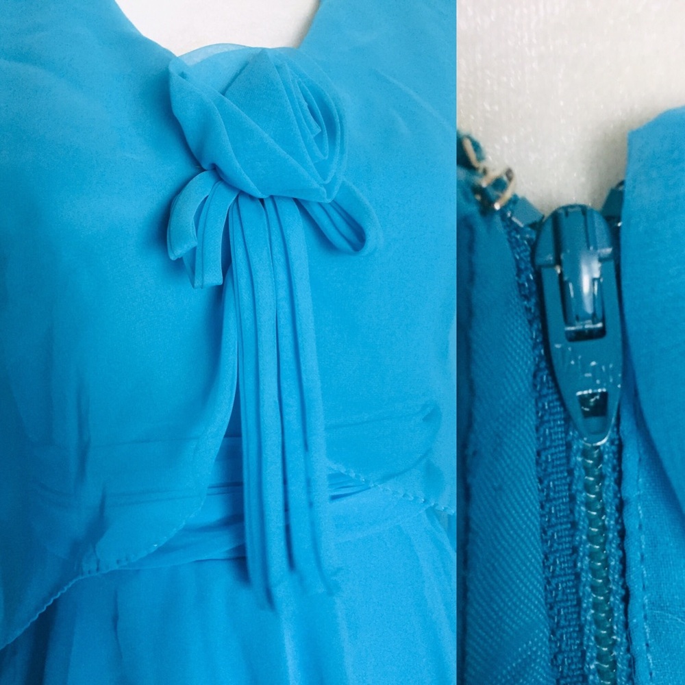 Iconic Vintage 60’s Chiffon Ruffled Blue Dress Sheer Evening Prom Mod Hipppie - Picture 3 of 8